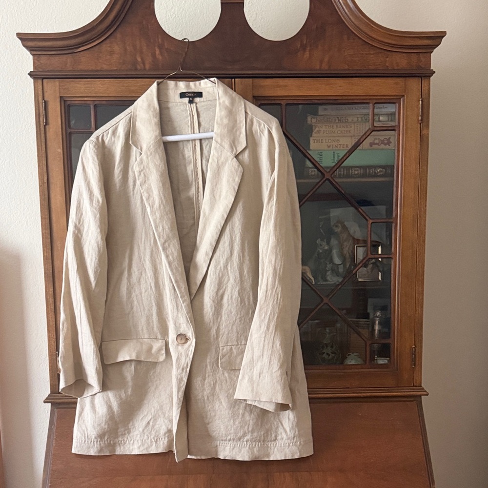 Quince Natural Cream Linen-Blend Single-Button Blazer